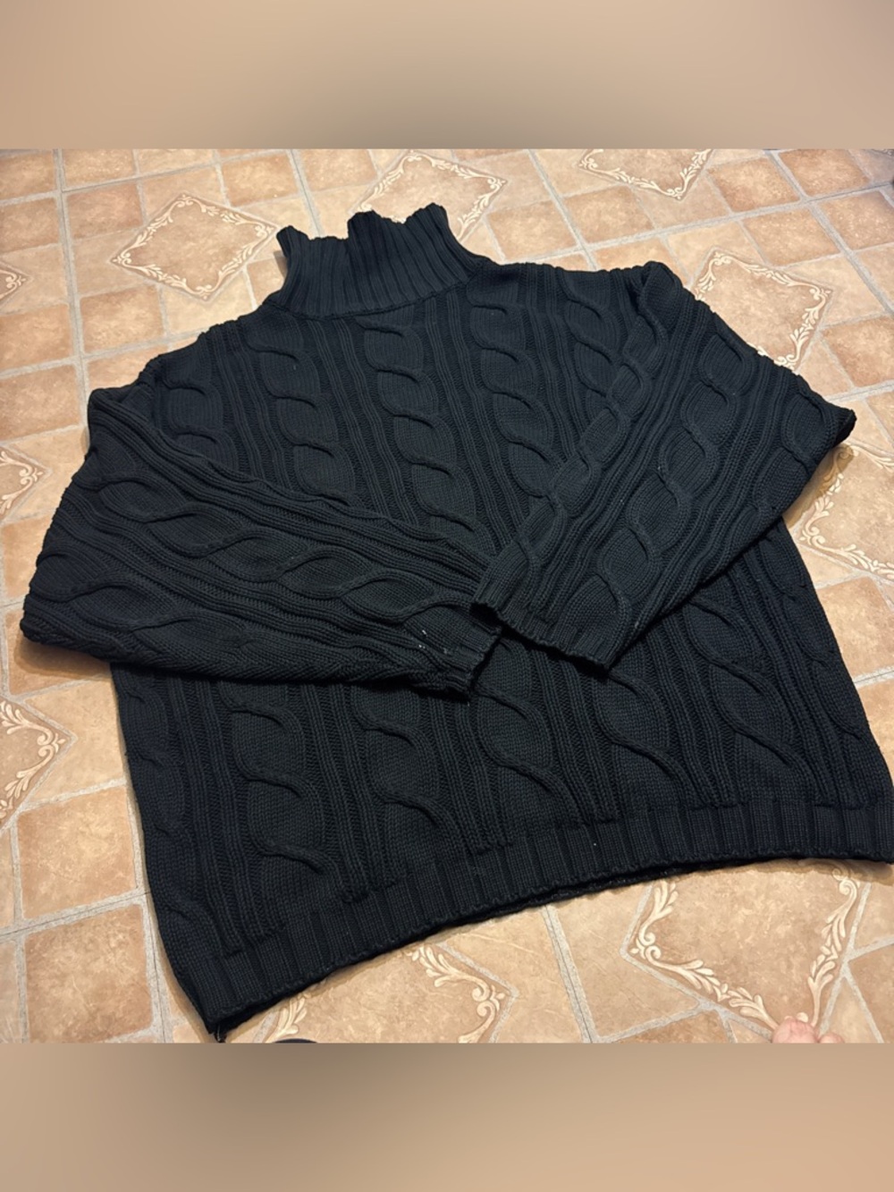 Vintage Club Monaco Black Cable Knit Turtleneck Sweater - Large